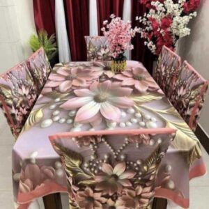 Romantic Lavender Floral 3D Korean Velvet Tablecloth with Chair Covers