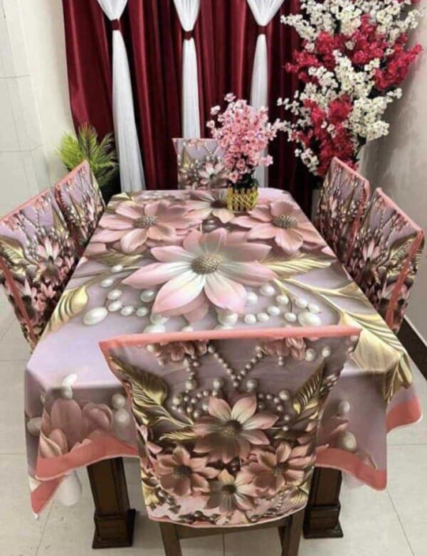 Romantic Lavender Floral 3D Korean Velvet Tablecloth with Chair Covers