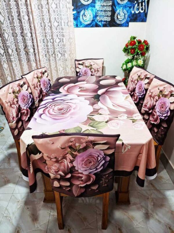 Blushing Rose 3D Floral Korean Velvet Tablecloth with Chair Covers