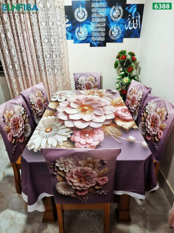 Ethereal Lavender & Cream 3D Floral Korean Velvet Tablecloth with Chair Covers