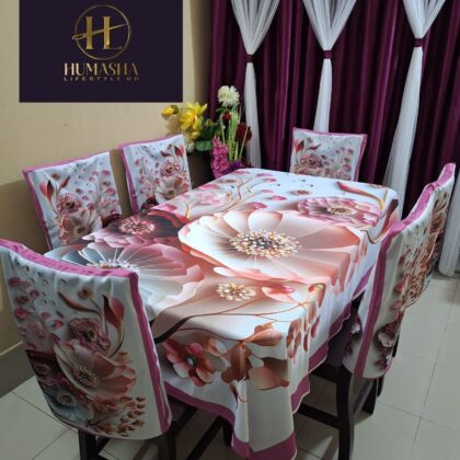 Vintage Rose & Pearl 3D Floral Korean Velvet Tablecloth with Chair Covers