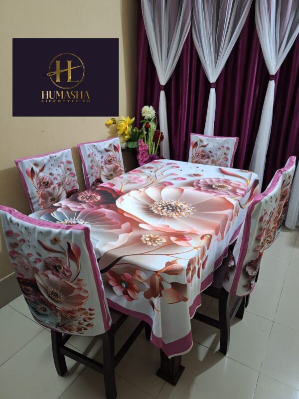 Vintage Rose & Pearl 3D Floral Korean Velvet Tablecloth with Chair Covers