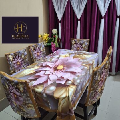 Lavender Bloom 3D Floral Korean Velvet Tablecloth with Chair Covers
