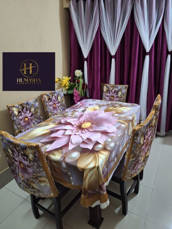 Lavender Bloom 3D Floral Korean Velvet Tablecloth with Chair Covers