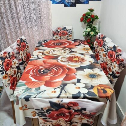 Vibrant Sunflower & Butterfly 3D Floral Korean Velvet Tablecloth with Chair Covers