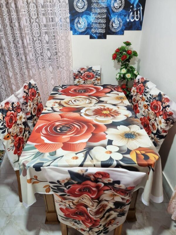Vibrant Sunflower & Butterfly 3D Floral Korean Velvet Tablecloth with Chair Covers