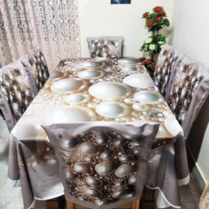 Golden Floral Lattice 3D Korean Velvet Tablecloth with Chair Covers