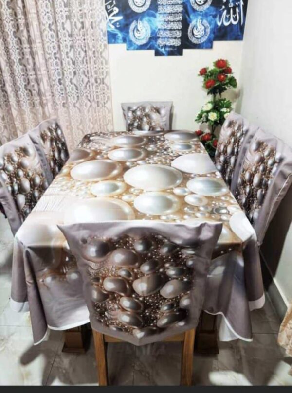 Golden Floral Lattice 3D Korean Velvet Tablecloth with Chair Covers