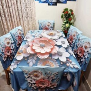 3D Printed Floral Korean Velvet Tablecloth with Chair Covers