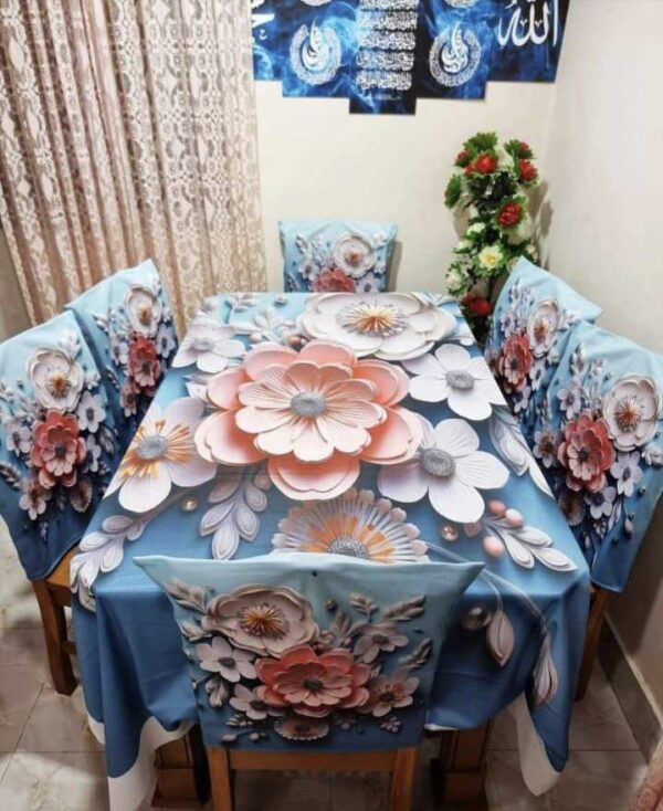 3D Printed Floral Korean Velvet Tablecloth with Chair Covers