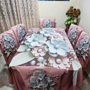 Elegant Rose Gold 3D Floral Korean Velvet Tablecloth with Chair Covers