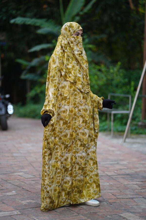 Golden Bloom Floral Soft Linen Jilbab - Image 2