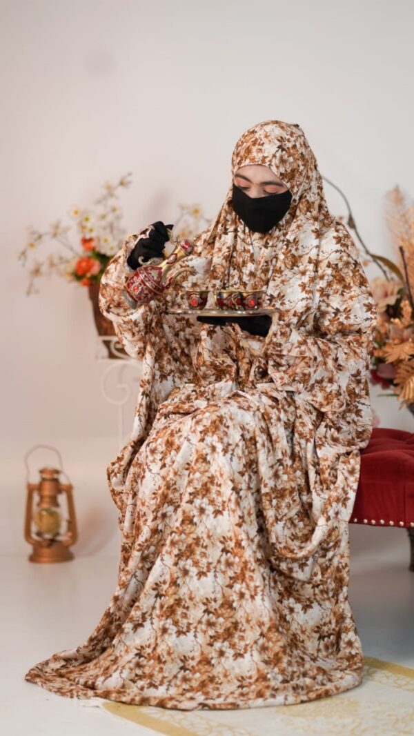 Beige Leafy Flow – Salah Long Khimar - Image 2