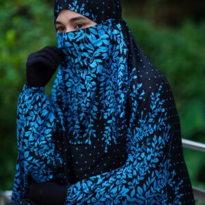 Peacock Blue Patterned Soft Linen Jilbab