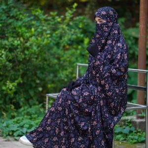 Plum Floral Black Soft Linen Jilbab