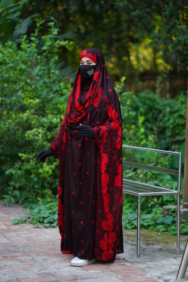 Maroon Floral Print Soft Linen Jilbab - Image 2