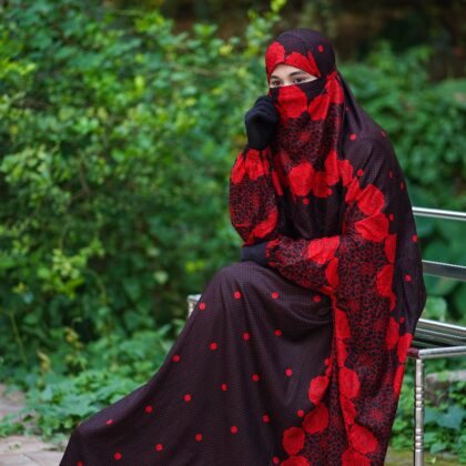 Maroon Floral Print Soft Linen Jilbab