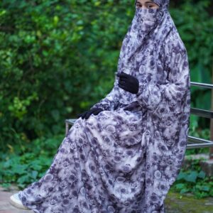 Lavender Grey Petals Soft Linen Jilbab