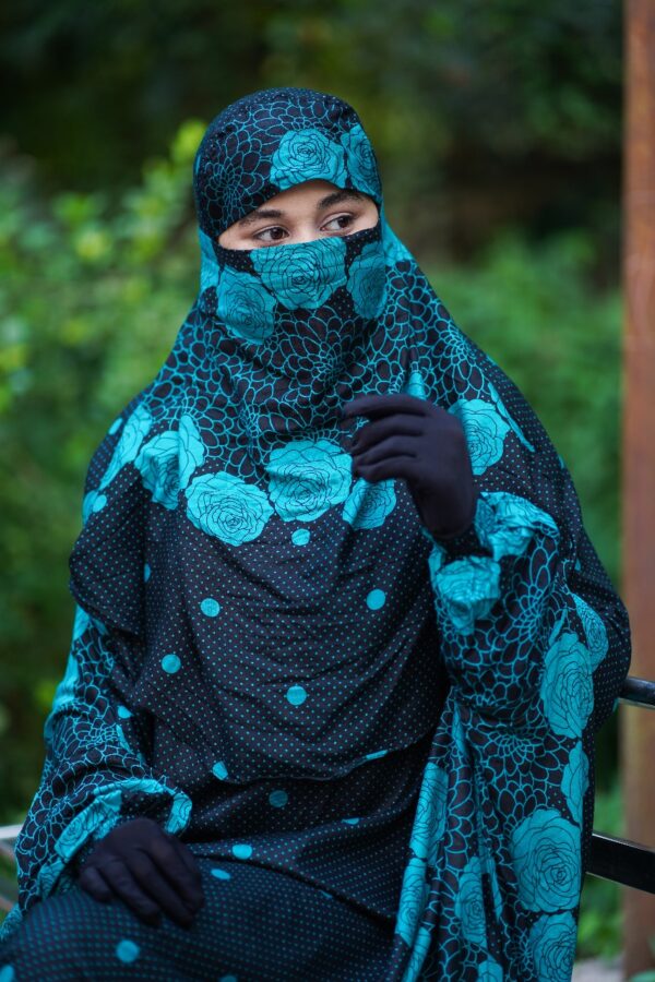 Deep Teal Floral Soft Linen Jilbab
