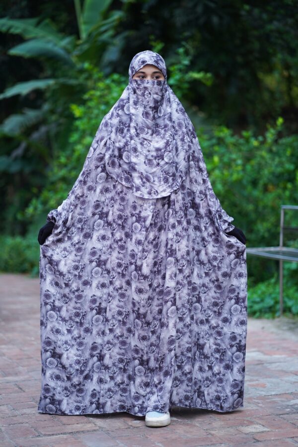Lavender Grey Petals Soft Linen Jilbab - Image 2