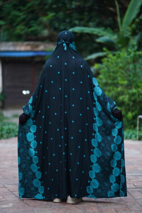 Deep Teal Floral Soft Linen Jilbab - Image 2