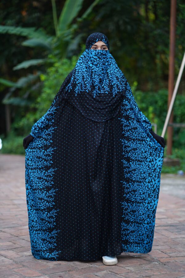 Peacock Blue Patterned Soft Linen Jilbab - Image 2